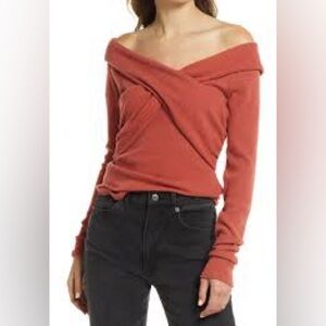 Free People Off-Shoulder Sweater in Warm Rust